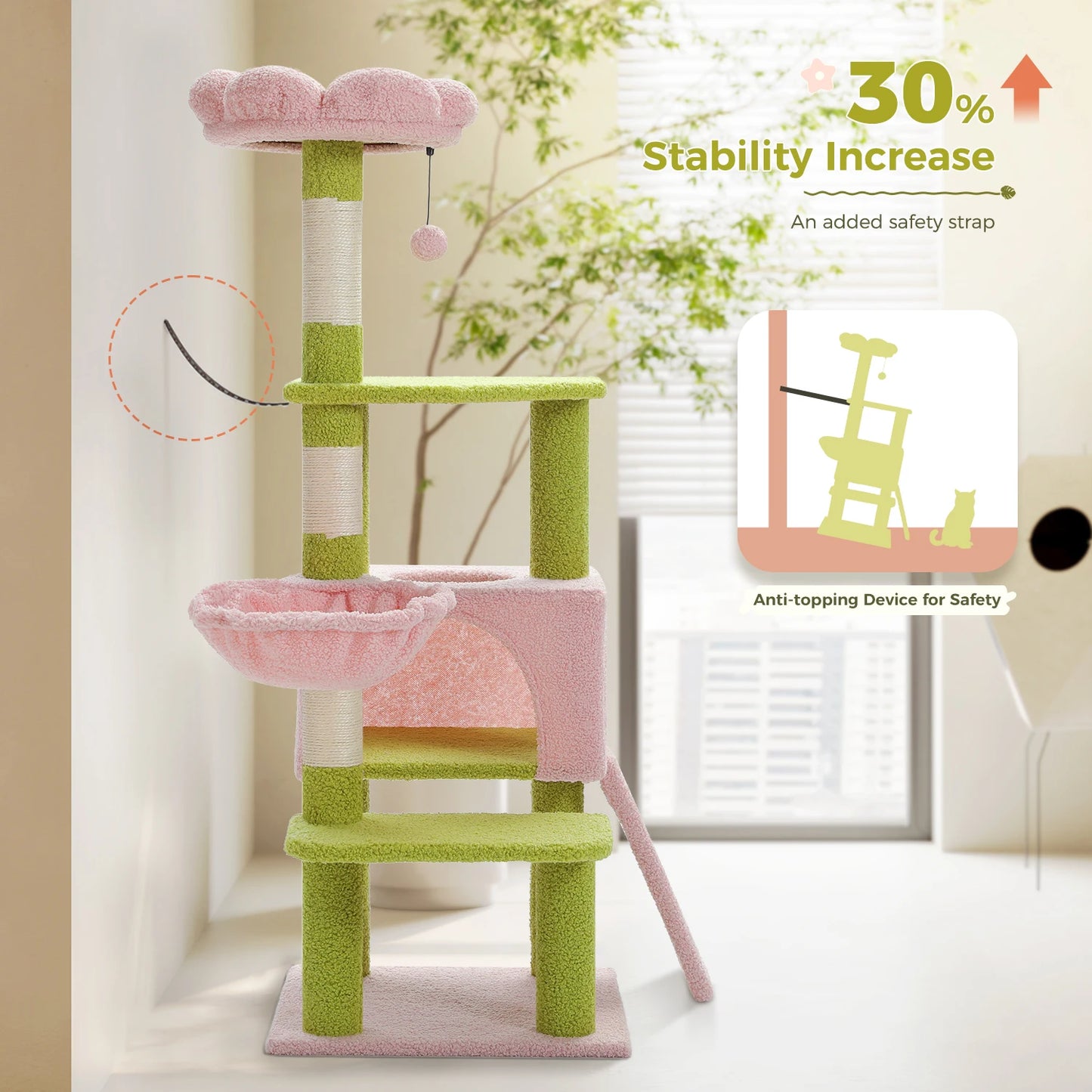 PAWZ Road Flower Cat Tree Multi Level Cat Tower With Sisal Covered Posts