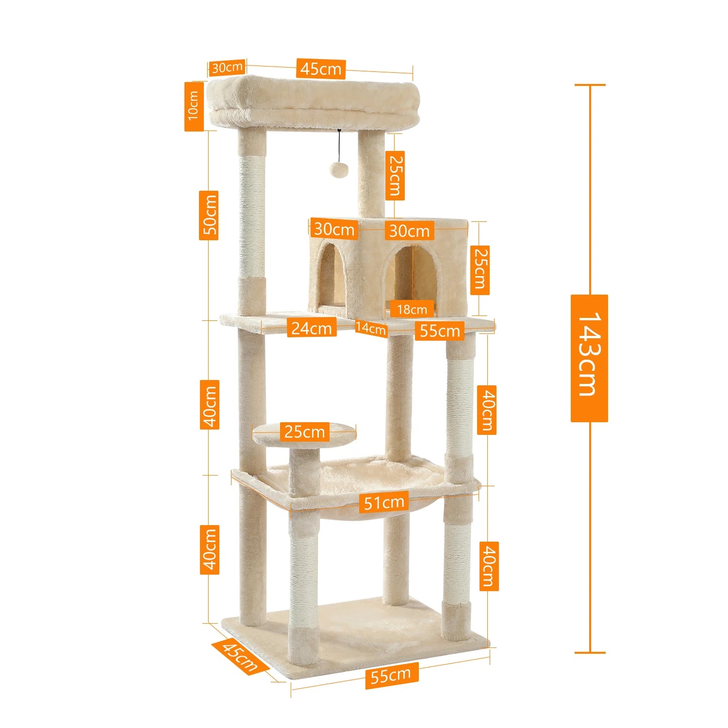 PAWZ Road Indoor Cat Tree FiveLevel Large Cat Hammock Tower