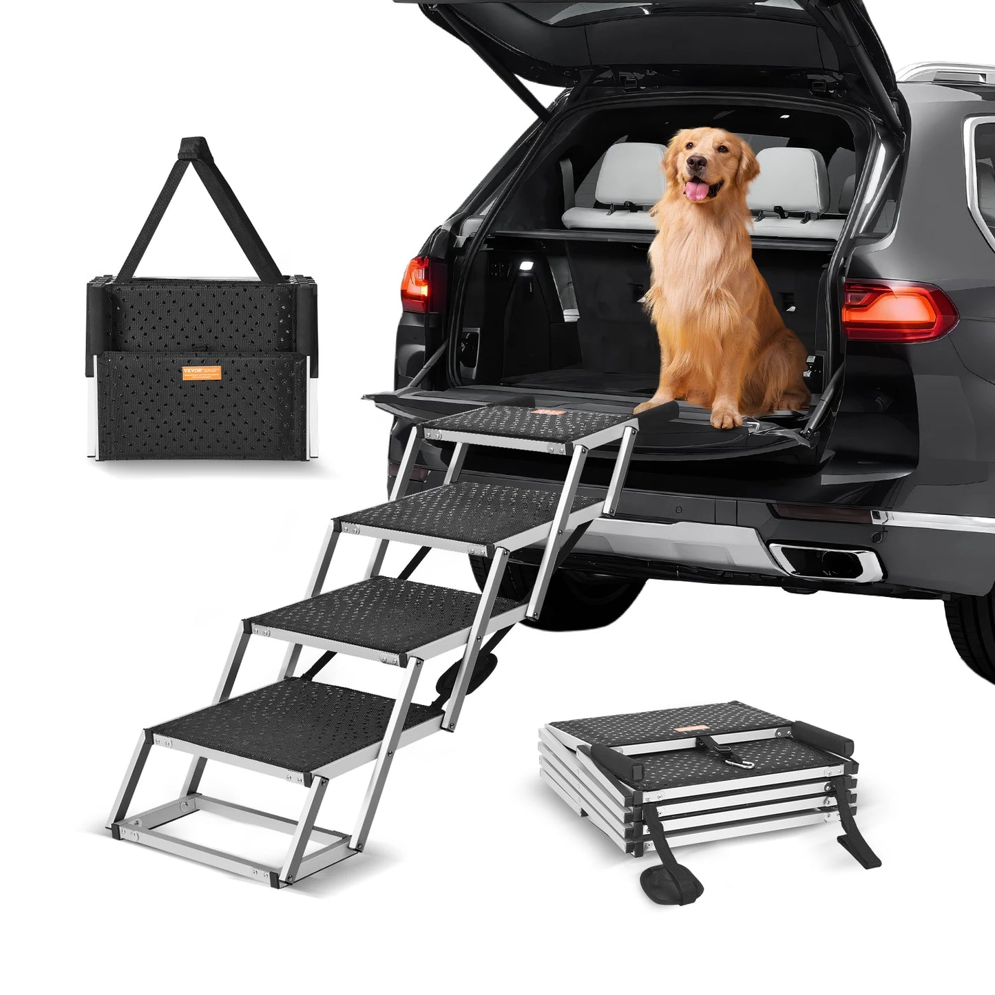 SucceBuy Folding Portable Dog Stair For Cars Lightweight Aluminum