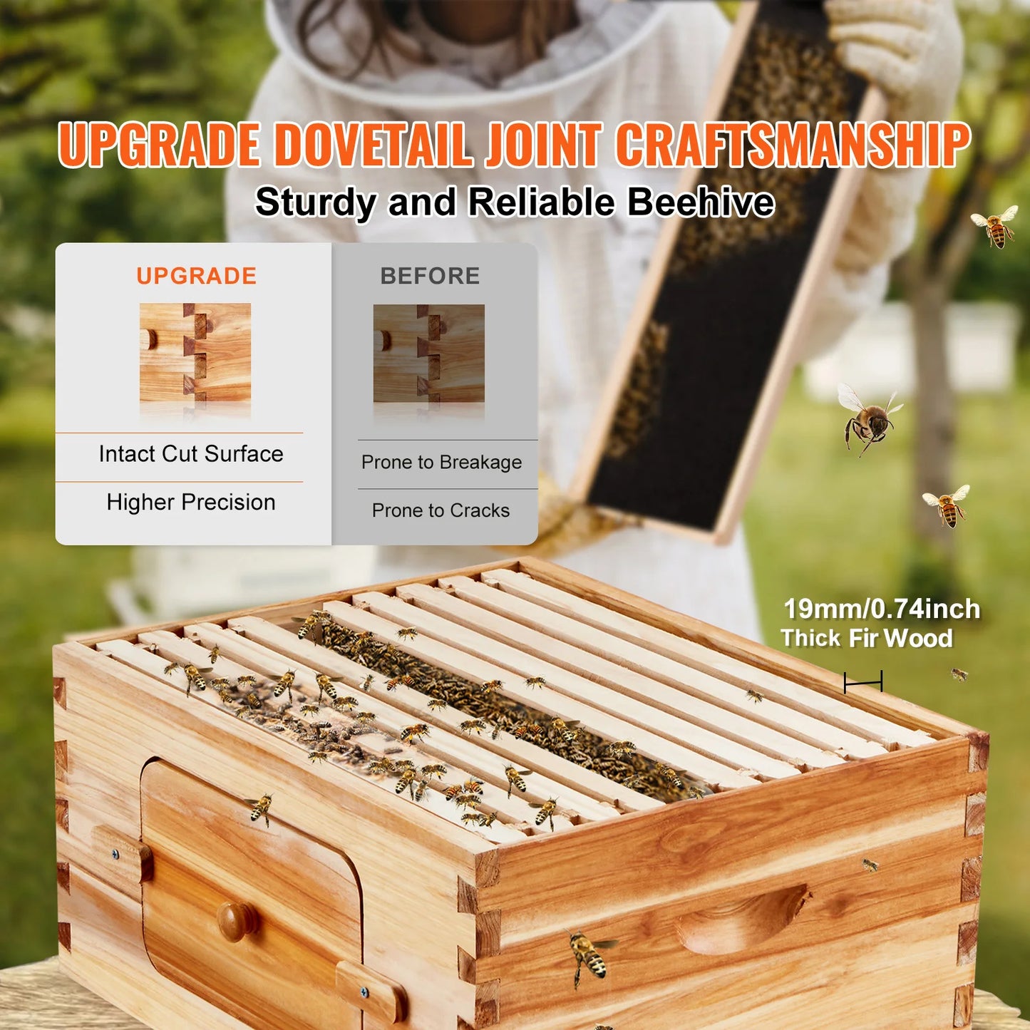 SucceBuy Langstroth Bee Hive Deep Box Starter Kit With 100 Percent Beeswax Coated Natural Cedar Wood