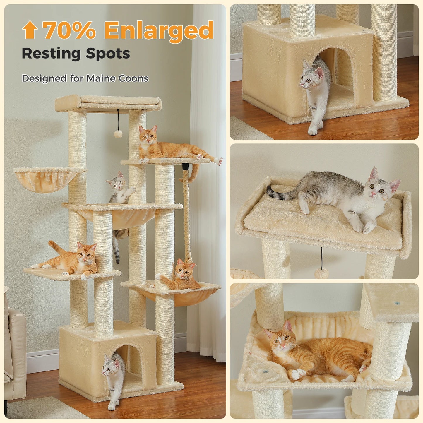 Pequlti Multi Level Cat Tree With Scratching Posts And Hammocks