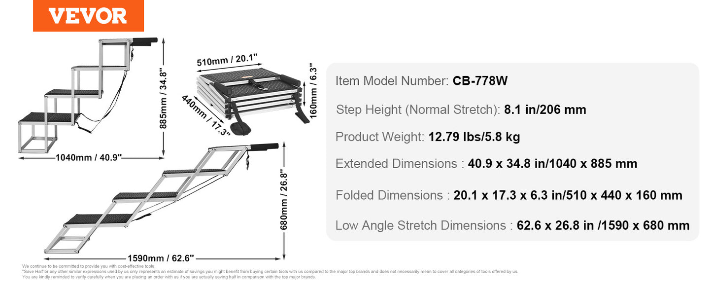 SucceBuy Foldable Aluminum Dog Car Steps Lightweight Portable Pet Ramp